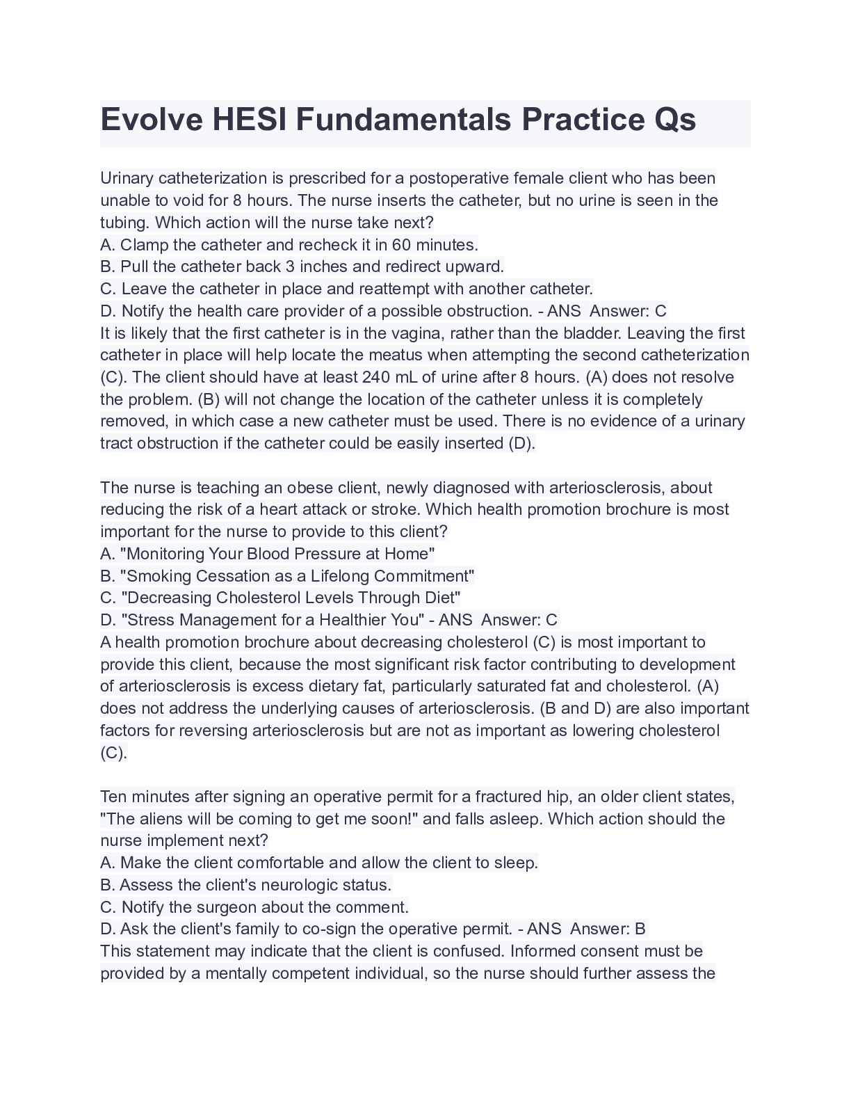 Preview image for Evolve Nursing_knowledge_Assessment_Practice_Exam Fundamentals Practice Qs ( A+GRADED 100% VERIFIED) LATEST 2022